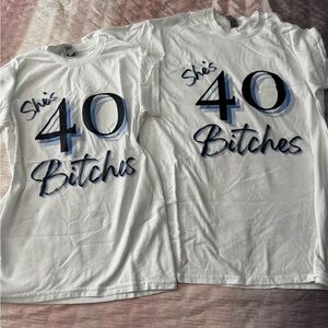 White Graphic T-Shirts with Blue and Black Print